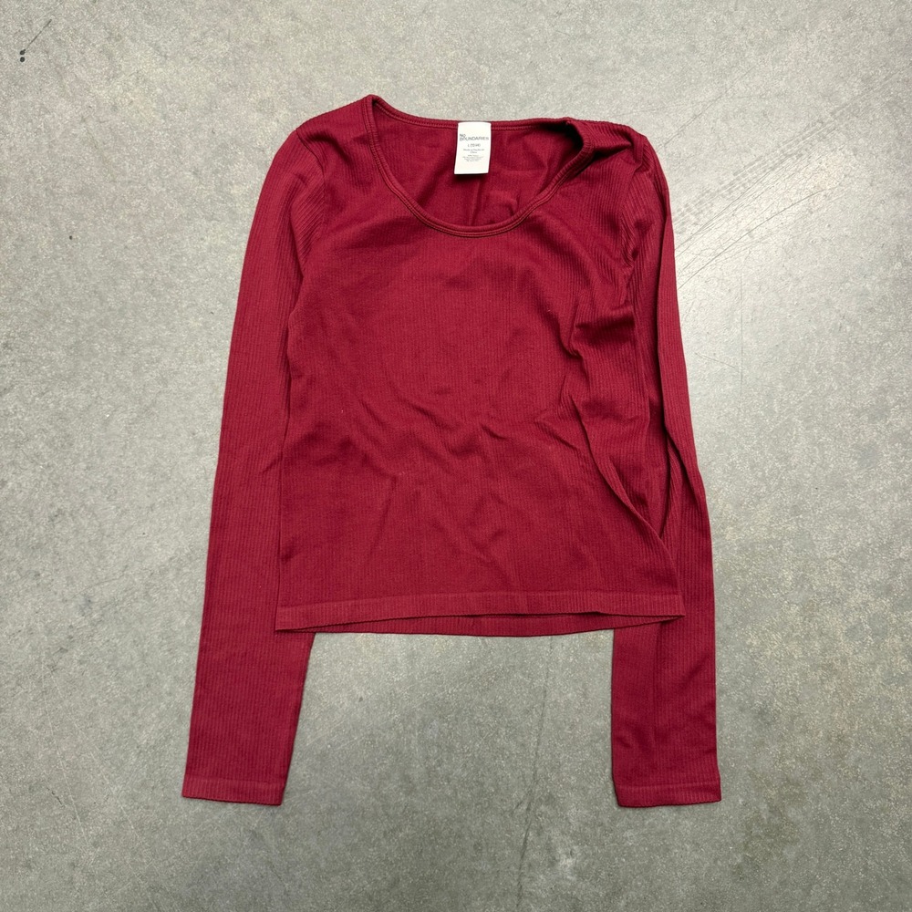 No Boundaries Womens Ribbed Long Sleeve Scoop Neck Top Burgundy Red Size L 12-14